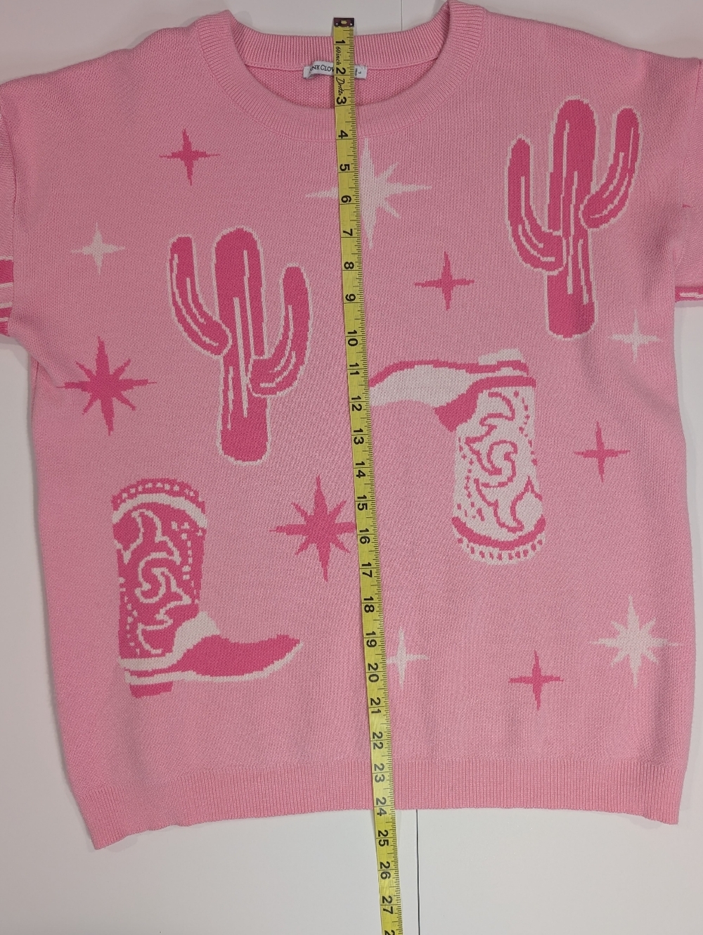 Pink Clover Western Sweater Women Size L Pink Cactus Cowboy Boot Graphic Knit - Picture 4 of 6